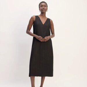 Everlane The Linen V-Neck Midi Dress in Black, Size 4
